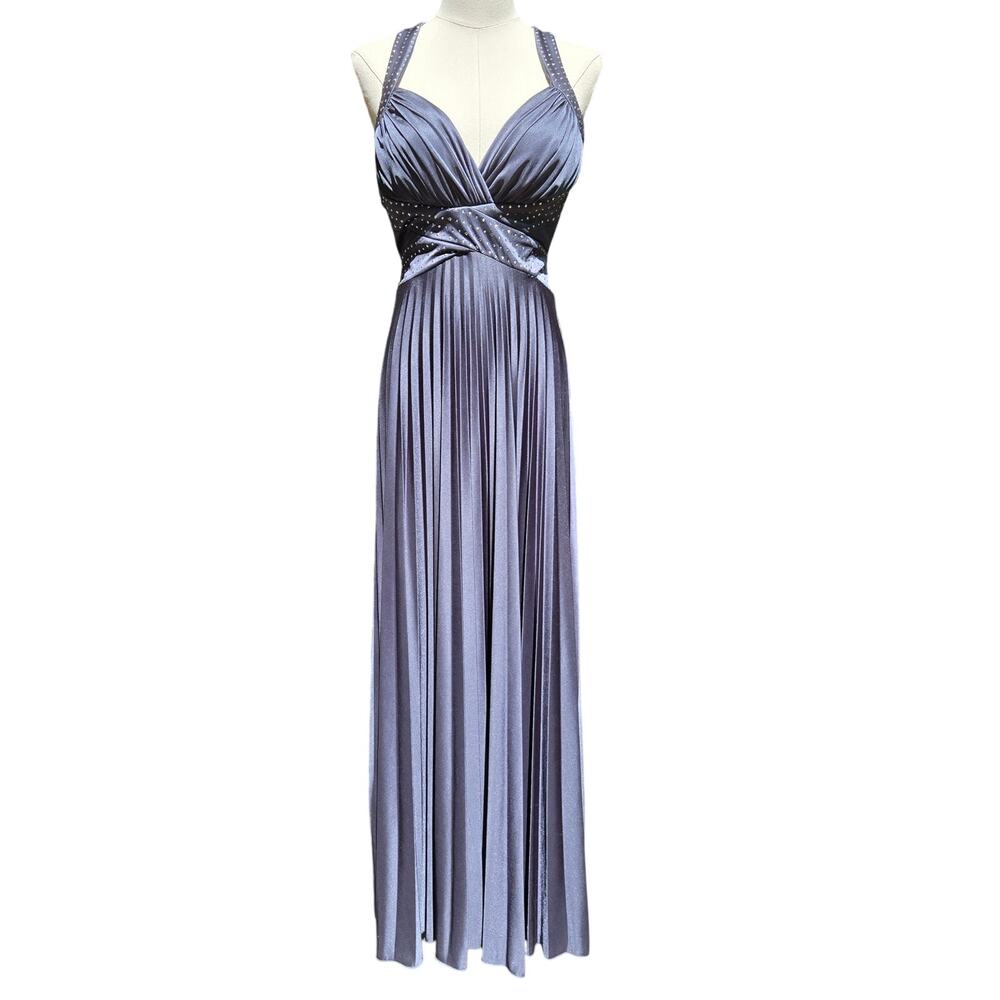 Caché Vtg Y2K Fairy Grunge Rhinestone Babydoll Cross Back Maxi Dress 4 Dark Gray